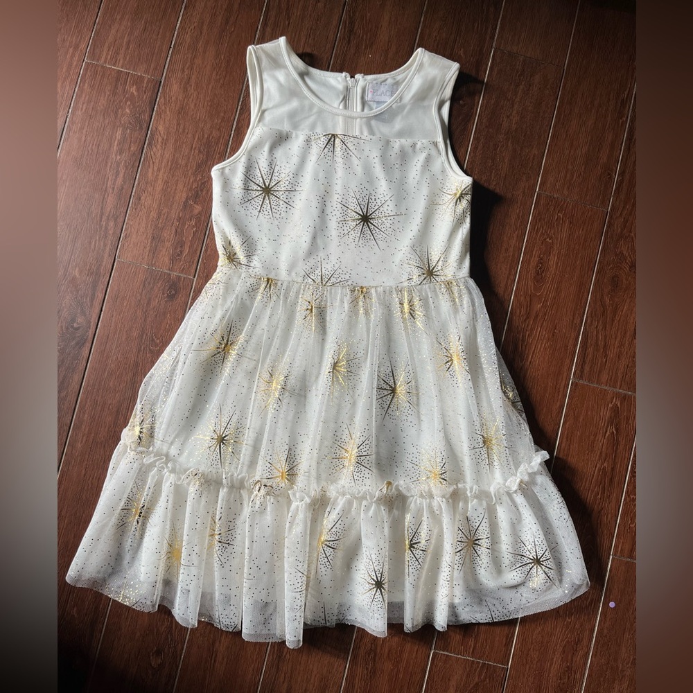 Place Formal Kids Dress with White and Gold Star Design